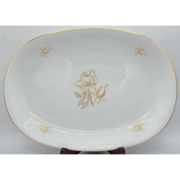 Vintage KPM Krister Germany 12 3/4" Oval Serving Platter. Gold Rose Design - Picture 7 of 7